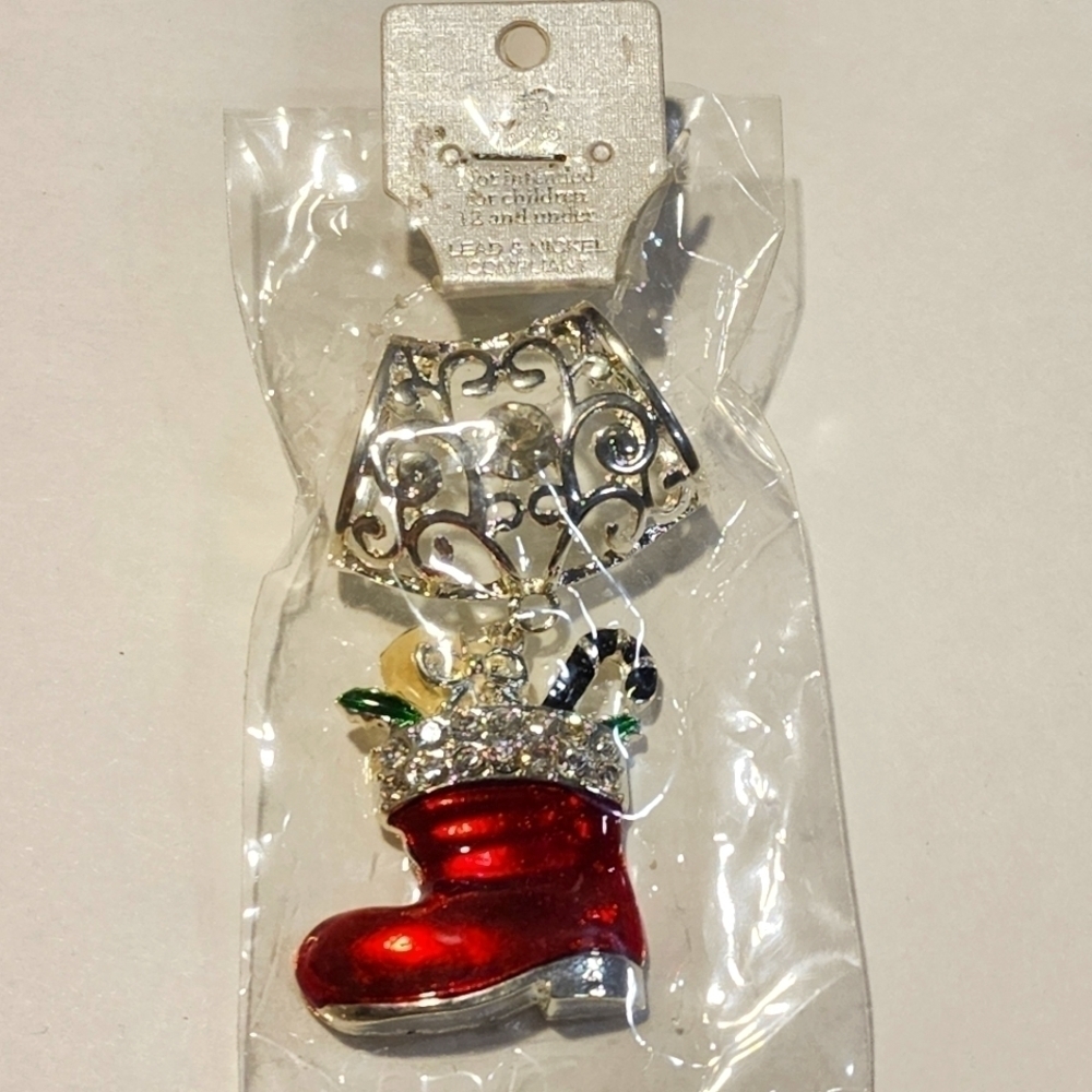 O2 Christmas bling Scarf Jewelry Santa boot enamel and Rhinestones